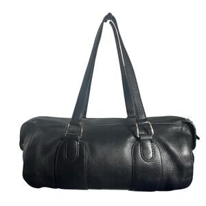 Ann Taylor Black Pebbled Leather Shoulder Bag Satchel Barrel Purse